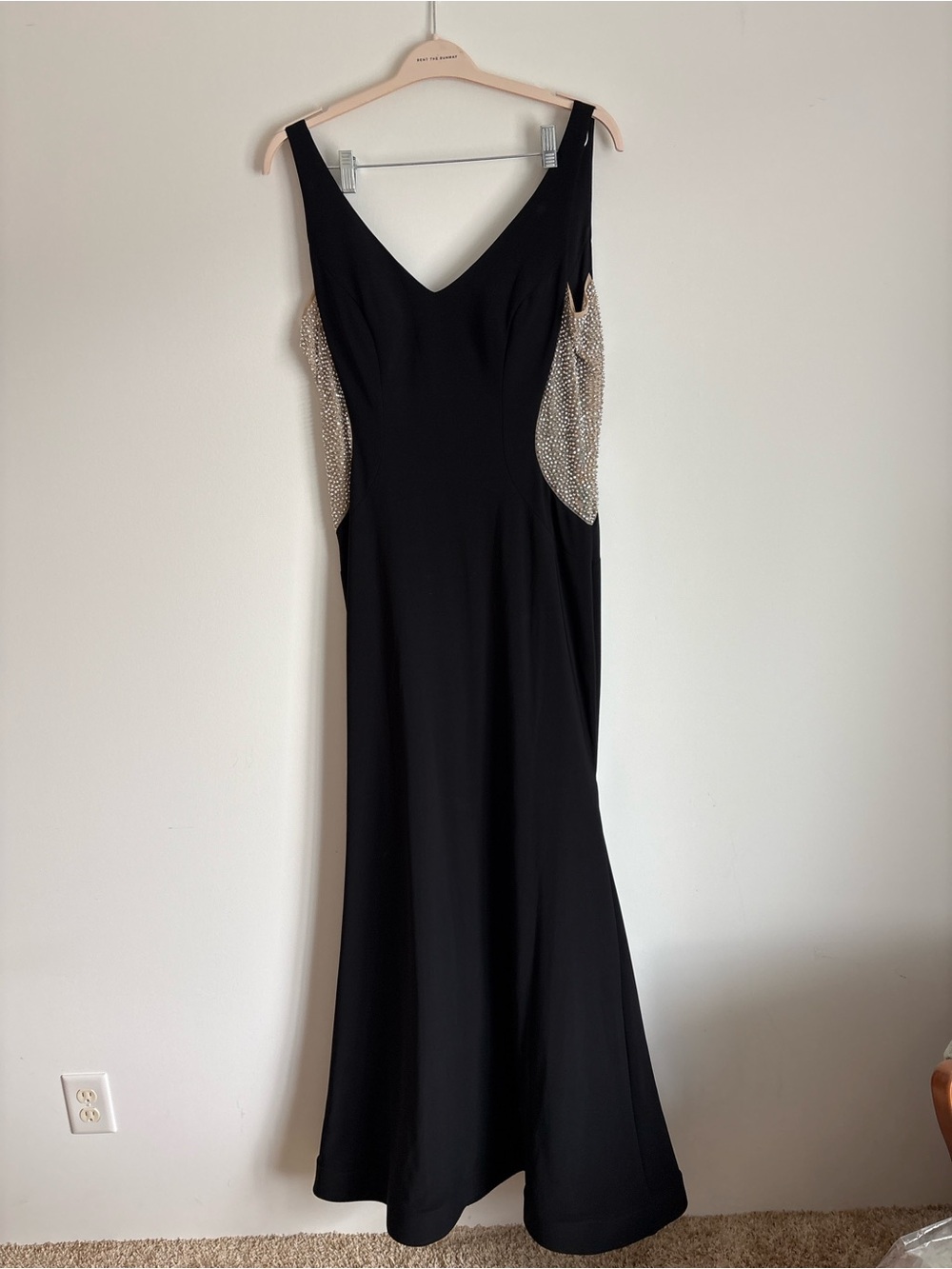 Xscape Black Evening Gown with Crystal Side Panels
